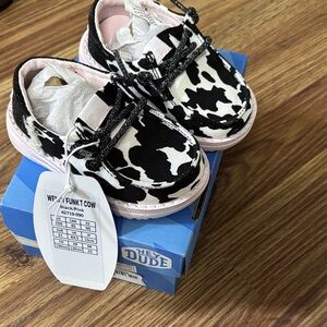 Hey Dude Kids Sneakers - Black and Pink Cow Print